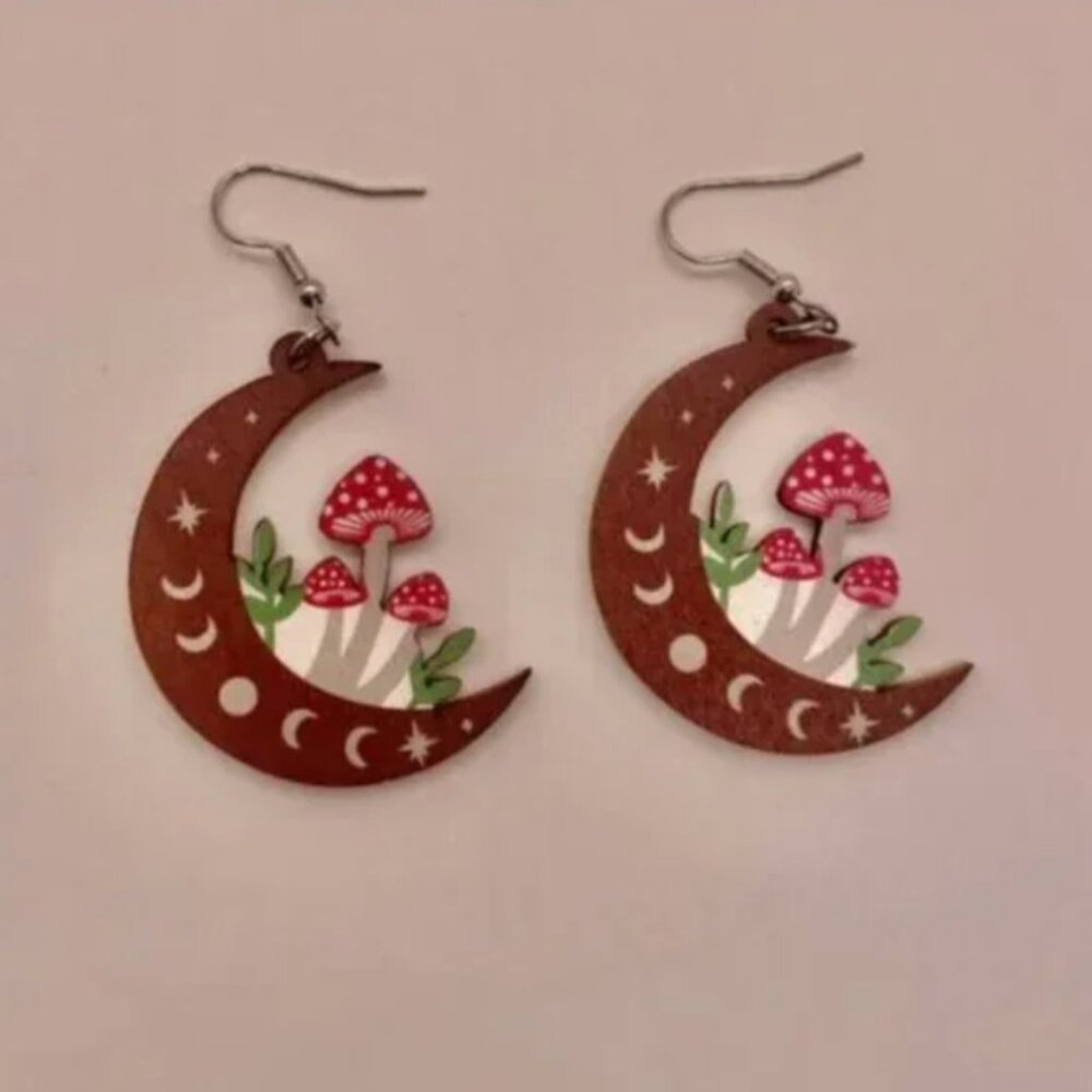 ⭐️❤️FREE Mushroom Moon Star Sun Hipster Hippie Art Zodiac Chic Drop Hip Earrings